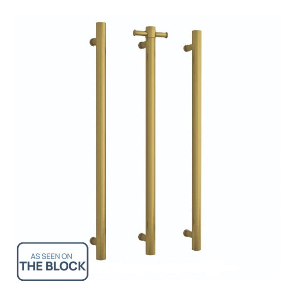 Thermogroup 12V Round Vertical Single Bar Heated Towel Rail Brushed Gold