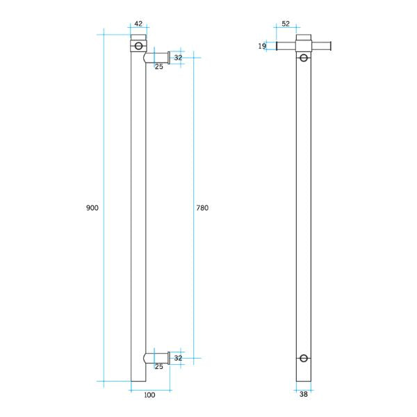 Thermogroup 240V Vertical Single Bar Heated Towel Rail
