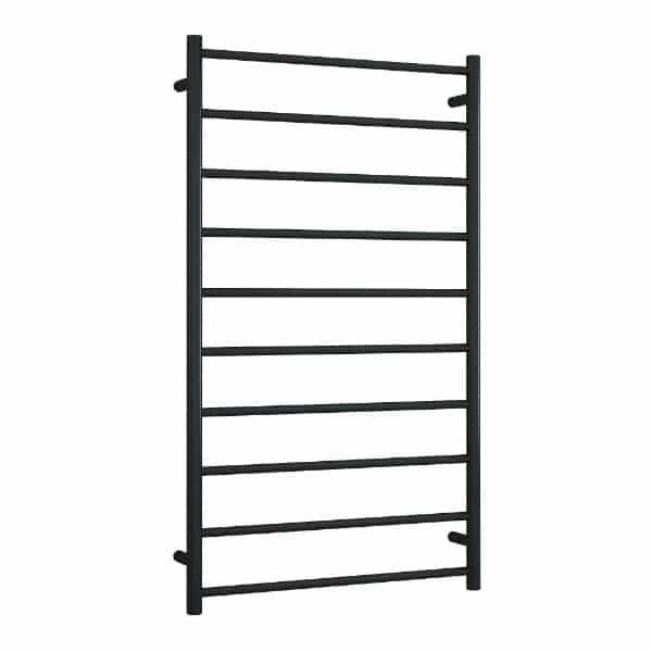 Thermogroup 240V Wide 10 Bar Matte Black Straight Round Heated Towel Ladder 700mm - The Blue Space