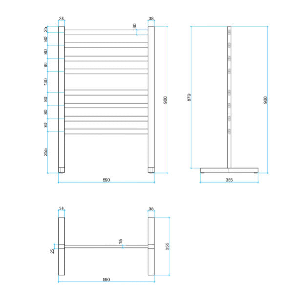 Thermogroup 8 Bar Straight Flat Freestanding Heated Towel Rail 590mm
