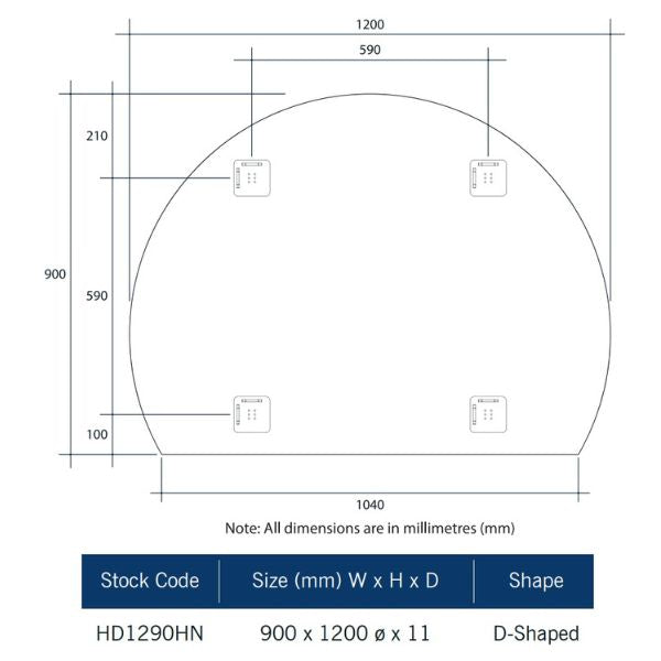Thermogroup Ablaze Mirror D-Shaped Polished Edge Mirror 1200 x 900mm