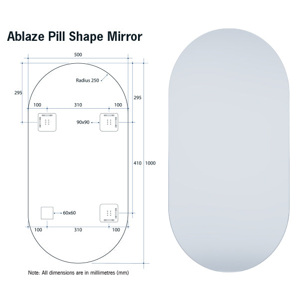 Thermogroup Pill Polished Edge Mirror - 500mm x 1000mm