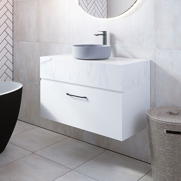 Timberline Kingsley Wall Hung Vanity with SilkSurface Box Top and Above Counter Basin