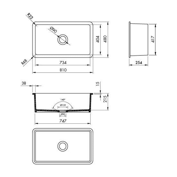 Turner Hastings Cuisine 81 x 48 Inset/Undermount Fine Fireclay Sink