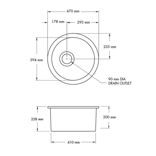 Turner Hastings Cuisine Round 47 Inset/Undermount Fine Fireclay Sink - Matte Black