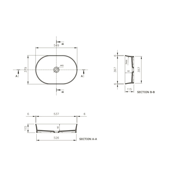 Turner Hastings Fino 550mm Counter Top Basin - Gloss White