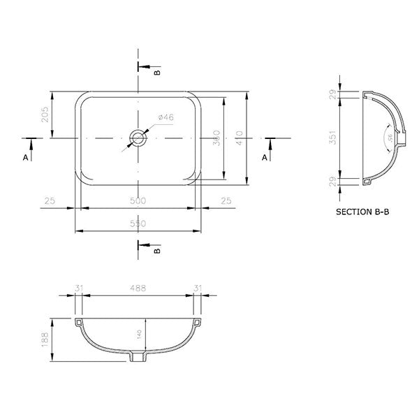 Turner Hastings Fino 550mm Under Counter Basin - Matte White