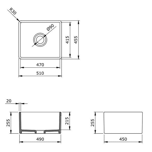 Turner Hastings Novi 50 x 46 Fine Fireclay Butler Sink