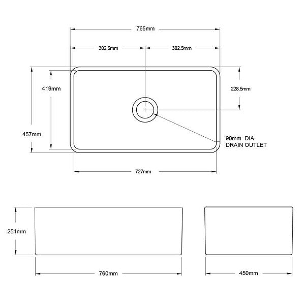 Turner Hastings 75 x 46 Fine Fireclay Concrete Look Butler Sink