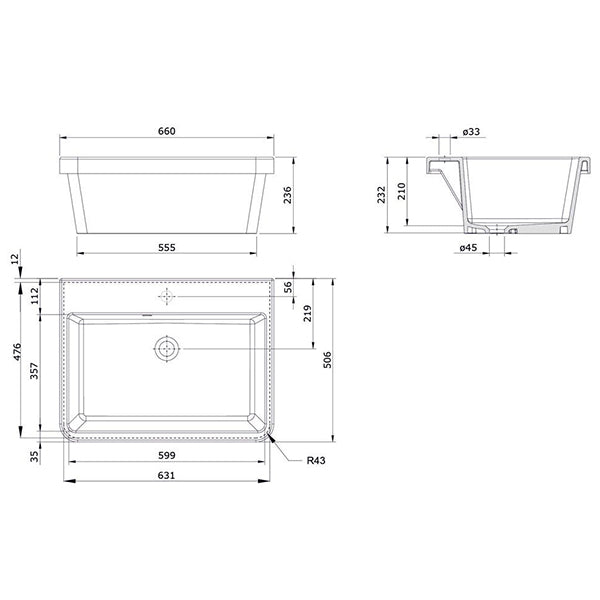 Turner Hastings Ravine 66 x 51 Fine Fireclay Inset Sink