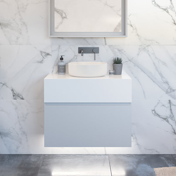 Timberline Kingsley Wall Hung Vanity with SilkSurface Box Top and Above Counter Basin