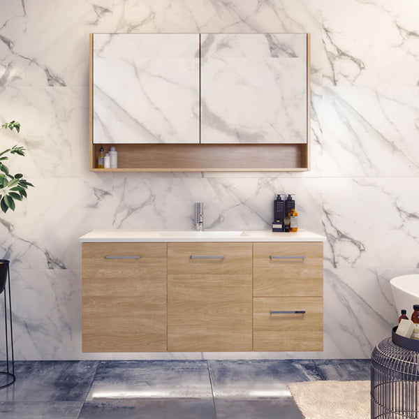 Timberline Nevada Wall Hung Vanity Single Bowl - Sizes 600, 750, 900, 1200, 1500, 1800