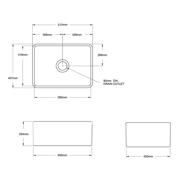 Turner Hastings Novi 61 x 46 Fine Fireclay Butler Sink - Matte Black