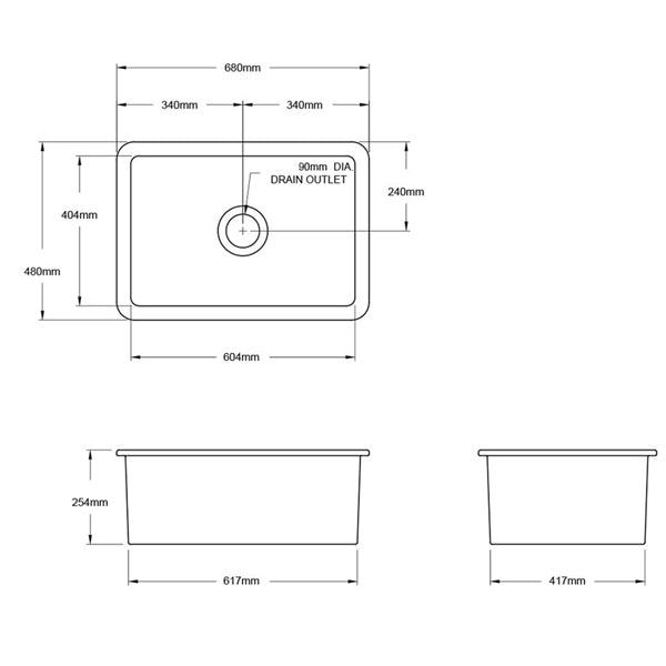 Turner Hastings Cuisine 68 x 48 Inset/Undermount Fine Fireclay Sink - Matte Black