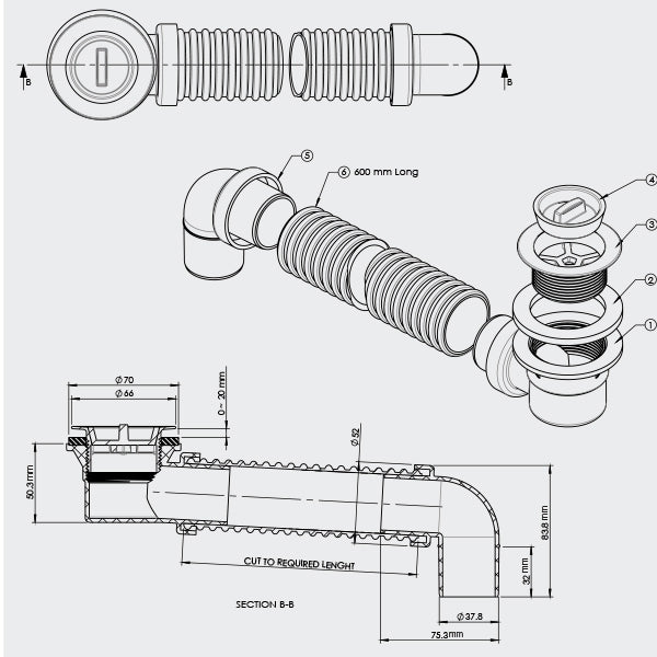 Art Plastics Bath Connector Flexible 40mm CP-White