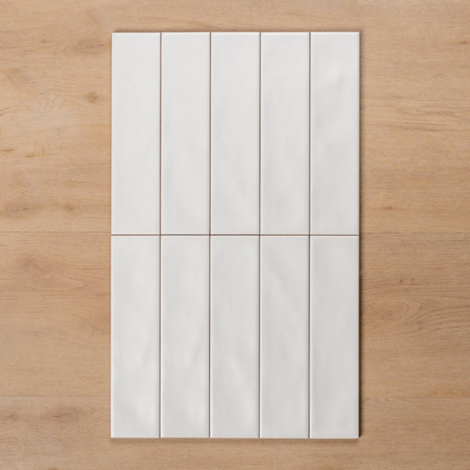 Whitehaven White Wavy Satin Ceramic Subway Tile 68x280mm