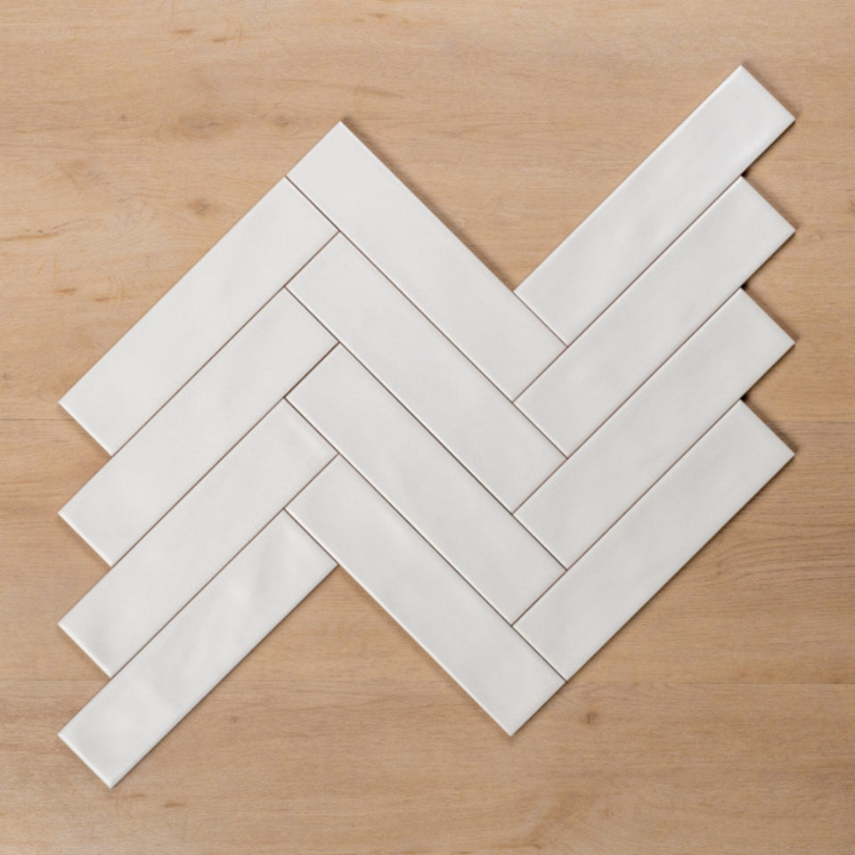 Whitehaven White Wavy Satin Ceramic Subway Tile 68x280mm